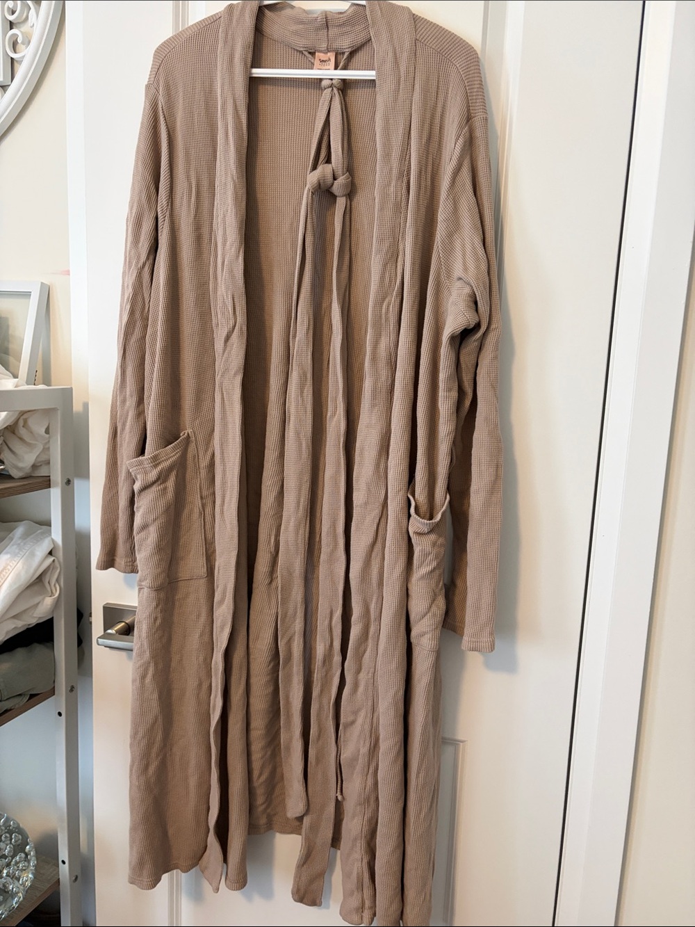 Smash + Tess Taupe Open-Front Ribbed Long Cardigan Cape